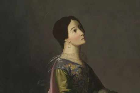 portrait femme peinture fond marron