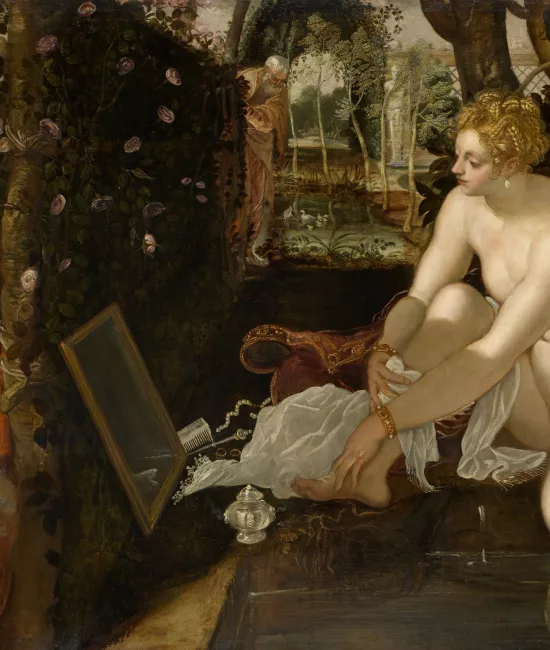 Nude Woman Bathing and Old Man